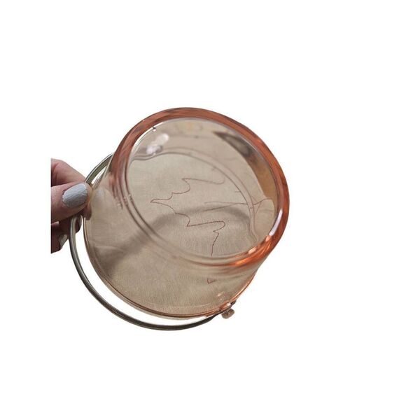 Pink Depression Glass Candy Dish Ice Bucket Chrome Handle Vintage EUC - Picture 6 of 7